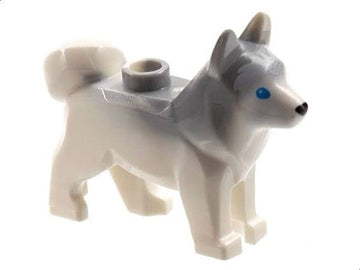 LEGO ANIMAL Dog, Husky with Marbled Light Bluish Gray Ears and Back and Printed Blue Eyes, Black Nose, White Face and Ears Pattern 16606pb003